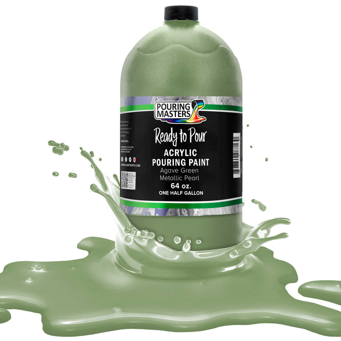 Agave Green Metallic Pearl Acrylic Ready to Pour Pouring Paint Premium 64-Ounce Pre-Mixed Water-Based - Painting Canvas, Wood, Crafts, Tile, Rocks