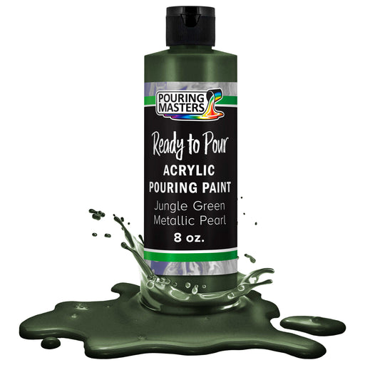 Jungle Green Metallic Pearl Acrylic Ready to Pour Pouring Paint - Premium 8-Ounce Pre-Mixed Water-Based - Painting Canvas, Wood, Crafts, Tile, Rocks