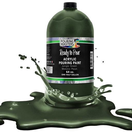 Jungle Green Metallic Pearl Acrylic Ready to Pour Pouring Paint - Premium 64-Ounce Pre-Mixed Water-Based - Painting Canvas, Wood, Crafts, Tile, Rocks