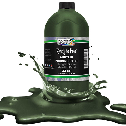 Jungle Green Metallic Pearl Acrylic Ready to Pour Pouring Paint - Premium 32-Ounce Pre-Mixed Water-Based - Painting Canvas, Wood, Crafts, Tile, Rocks