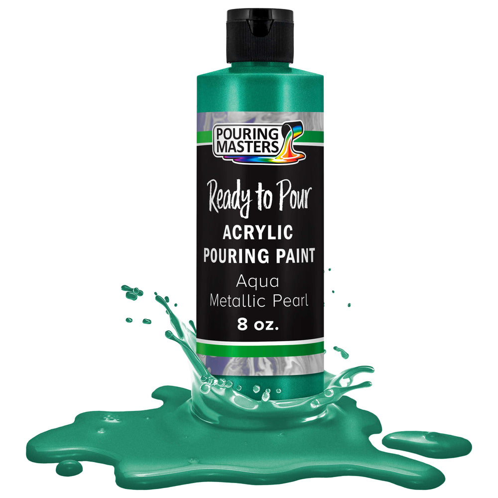 Aqua Metallic Pearl Acrylic Ready to Pour Pouring Paint - Premium 8-Ounce Pre-Mixed Water-Based - Painting Canvas, Wood, Crafts, Tile, Rocks