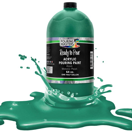 Aqua Metallic Pearl Acrylic Ready to Pour Pouring Paint - Premium 64-Ounce Pre-Mixed Water-Based - Painting Canvas, Wood, Crafts, Tile, Rocks