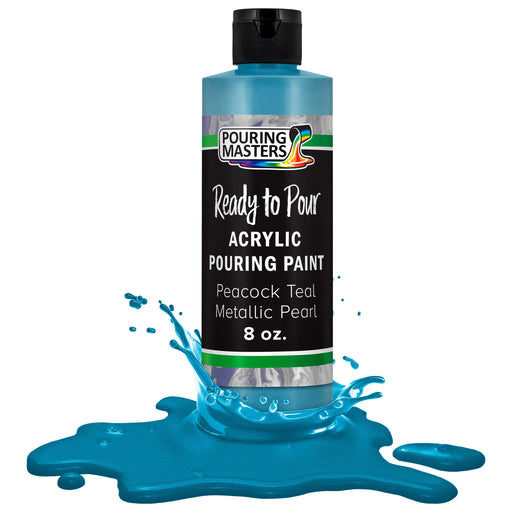 Peacock Teal Metallic Pearl Acrylic Ready to Pour Pouring Paint Premium 8-Ounce Pre-Mixed Water-Based - Painting Canvas, Wood, Crafts, Tile, Rocks