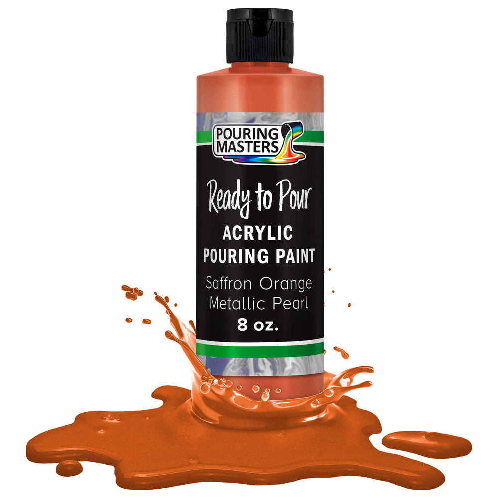 Saffron Orange Metallic Pearl Acrylic Ready to Pour Pouring Paint Premium 8-Ounce Pre-Mixed Water-Based - Painting Canvas, Wood, Crafts, Tile, Rocks