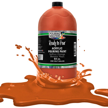 Pouring Masters Saffron Orange Metallic Pearl Ready to Pour Acrylic Pouring Paint - Premium 64-Ounce Pre-Mixed Fluid Acrylic Paint - Fluid Art Supplies for Canvas, Wood, Paper, Tile & Rocks