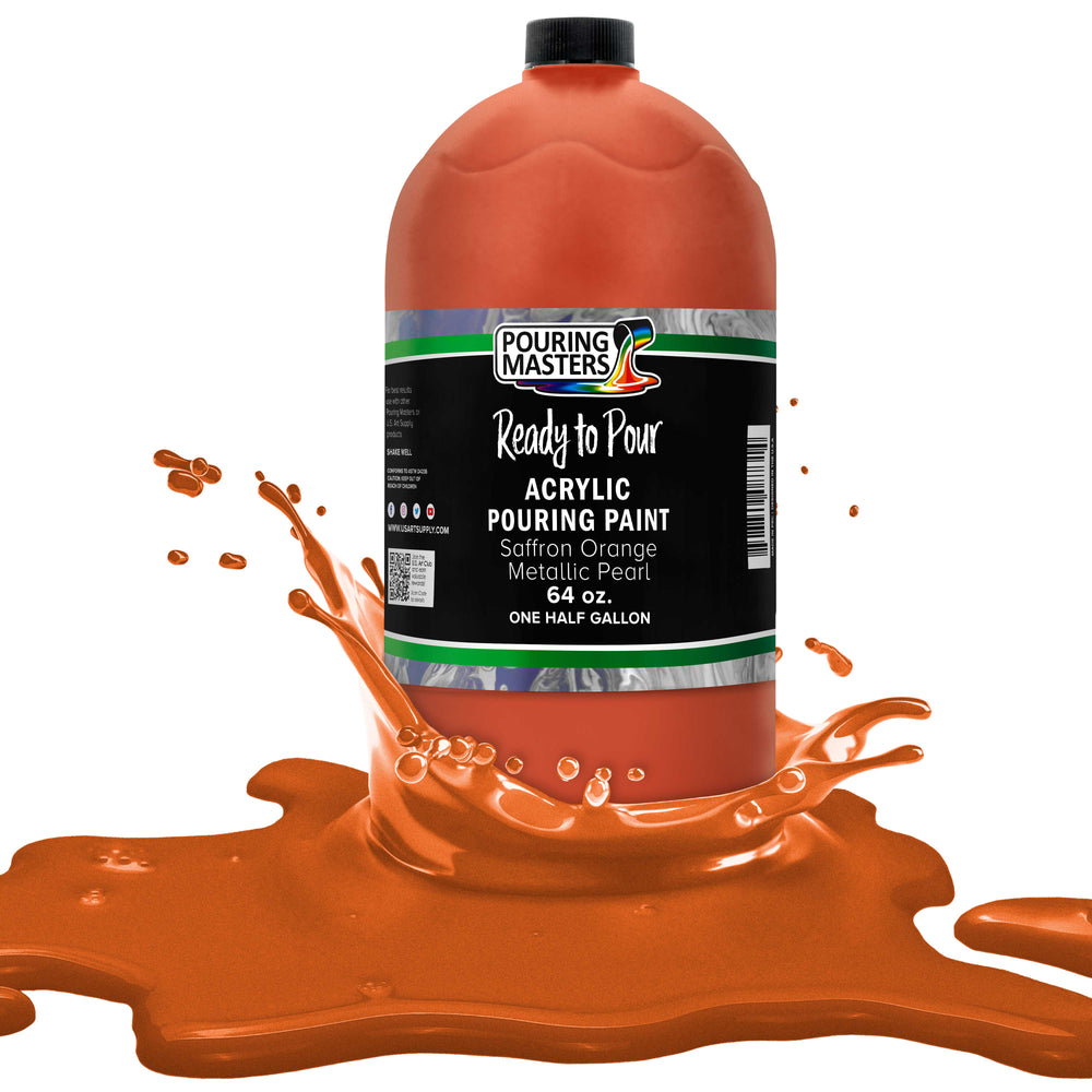 Pouring Masters Saffron Orange Metallic Pearl Ready to Pour Acrylic Pouring Paint - Premium 64-Ounce Pre-Mixed Fluid Acrylic Paint - Fluid Art Supplies for Canvas, Wood, Paper, Tile & Rocks