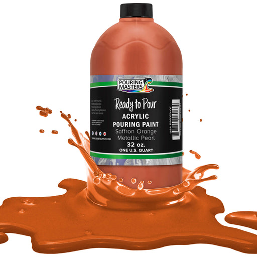 Saffron Orange Metallic Pearl Acrylic Ready to Pour Pouring Paint Premium 32-Ounce Pre-Mixed Water-Based - Painting Canvas, Wood, Crafts, Tile, Rocks