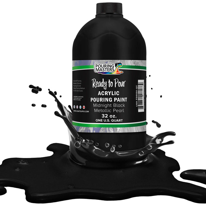 Midnight Black Metallic Pearl Acrylic Ready to Pour Pouring Paint Premium 32-Ounce Pre-Mixed Water-Based - Painting Canvas, Wood, Crafts, Tile, Rocks