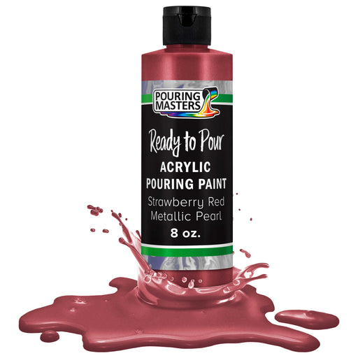 Strawberry Red Metallic Pearl Acrylic Ready to Pour Pouring Paint - Premium 8-Ounce Pre-Mixed Water-Based - Painting Canvas, Wood, Crafts, Tile, Rocks