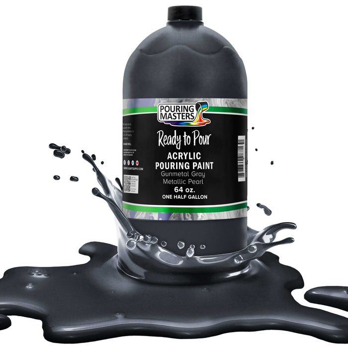 Gunmetal Gray Metallic Pearl Acrylic Ready to Pour Pouring Paint - Premium 64-Ounce Pre-Mixed Water-Based - Painting Canvas, Wood, Crafts, Tile, Rocks