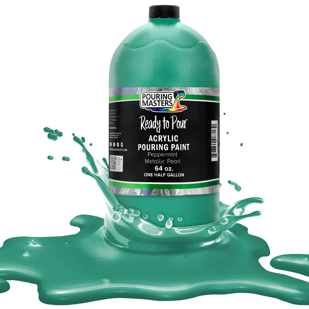 Peppermint Metallic Pearl Acrylic Ready to Pour Pouring Paint - Premium 64-Ounce Pre-Mixed Water-Based - Painting Canvas, Wood, Crafts, Tile, Rocks
