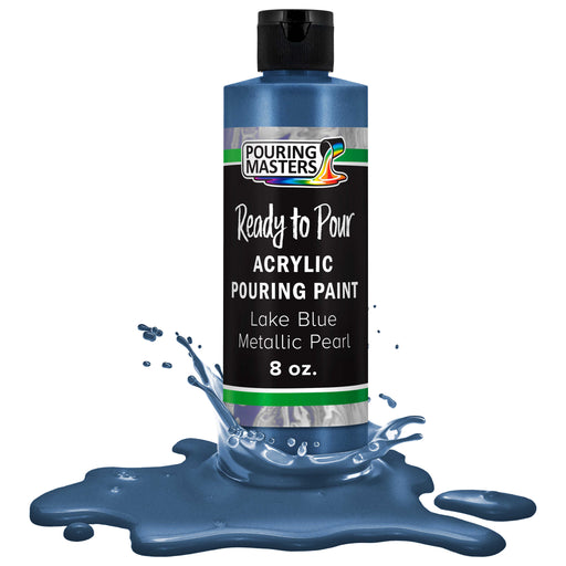 Lake Blue Metallic Pearl Acrylic Ready to Pour Pouring Paint - Premium 8-Ounce Pre-Mixed Water-Based - Painting Canvas, Wood, Crafts, Tile, Rocks