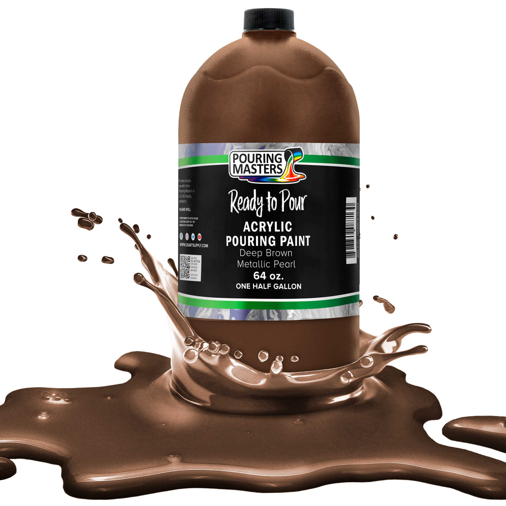 Deep Brown Metallic Pearl Acrylic Ready to Pour Pouring Paint - Premium 64-Ounce Pre-Mixed Water-Based - Painting Canvas, Wood, Crafts, Tile, Rocks