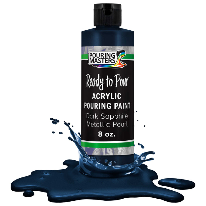 Dark Sapphire Blue Metallic Pearl Acrylic Ready to Pour Pouring Paint - Premium 8-Ounce Pre-Mixed Water-Based - Painting Canvas, Wood, Crafts, Tile