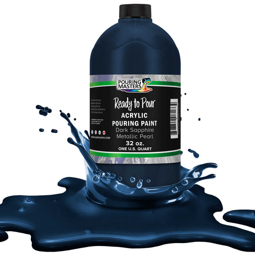 Dark Sapphire Blue Metallic Pearl Acrylic Ready to Pour Pouring Paint - Premium 32-Ounce Pre-Mixed Water-Based - Painting Canvas, Wood, Crafts, Tile