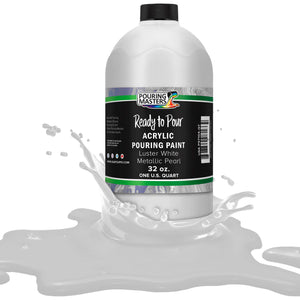 Pouring Masters Luster White Metallic Pearl Ready to Pour Acrylic Pouring Paint - Premium 32-Ounce Pre-Mixed Fluid Acrylic Paint - Fluid Art Supplies for Canvas, Wood, Paper, Tile & Rocks