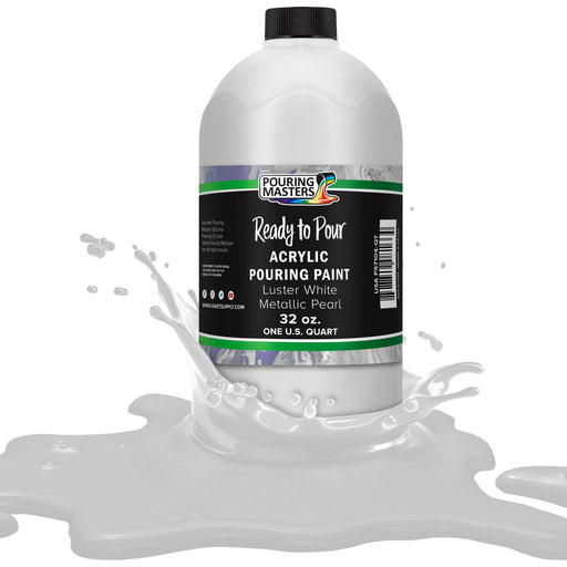 Luster White Metallic Pearl Acrylic Ready to Pour Pouring Paint Premium 32-Ounce Pre-Mixed Water-Based - Painting Canvas, Wood, Crafts, Tile, Rocks