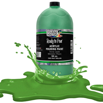 Pouring Masters Vivid Jade Metallic Pearl Ready to Pour Acrylic Pouring Paint - Premium 64-Ounce Pre-Mixed Fluid Acrylic Paint - Fluid Art Supplies for Canvas, Wood, Paper, Tile & Rocks