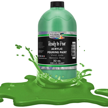 Pouring Masters Vivid Jade Metallic Pearl Ready to Pour Acrylic Pouring Paint - Premium 32-Ounce Pre-Mixed Fluid Acrylic Paint - Fluid Art Supplies for Canvas, Wood, Paper, Tile & Rocks