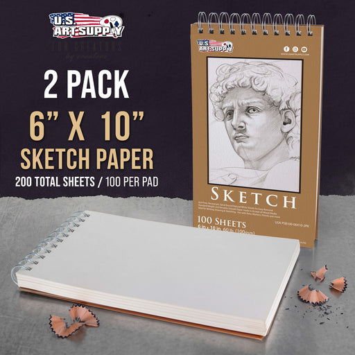 6 x 10" Top Spiral Bound Sketch Book, 2 Pack, 100 Sheets Each, 60lb (100gsm), Acid-Free, Artist Sketchbook, Drawing Pad for Adults & Students
