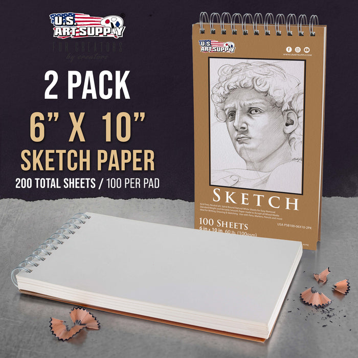 6 x 10" Top Spiral Bound Sketch Book, 2 Pack, 100 Sheets Each, 60lb (100gsm), Acid-Free, Artist Sketchbook, Drawing Pad for Adults & Students