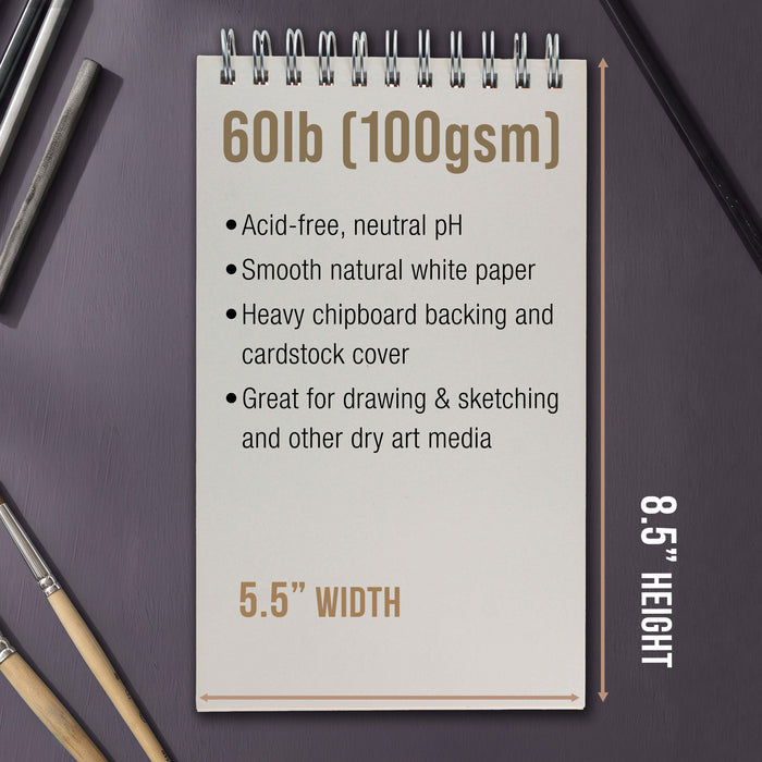 6 x 10" Top Spiral Bound Sketch Book, 2 Pack, 100 Sheets Each, 60lb (100gsm), Acid-Free, Artist Sketchbook, Drawing Pad for Adults & Students