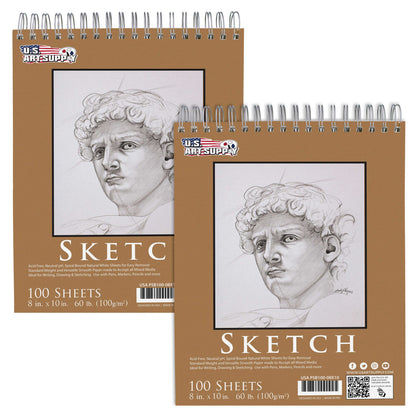 8 x 10" Top Spiral Bound Sketch Book, 2 Pack, 100 Sheets Each, 60lb (100gsm), Acid-Free, Artist Sketchbook, Drawing Pad for Adults & Students