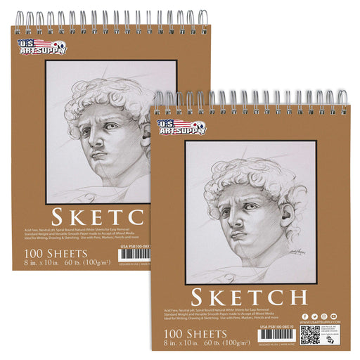 8" x 10" Premium Spiral Bound Sketch Pad, Pad of 100-Sheets, 60 Pound (100gsm) (Pack of 2 Pads)