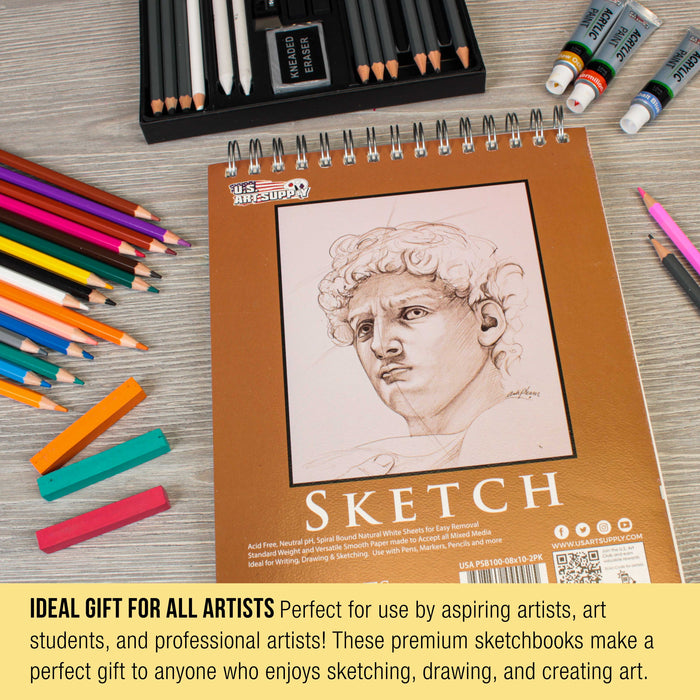 8"x10" Top Spiral Bound Sketch Book, 2 Pack, 100 Sheets Each, 60lb (100gsm), Acid-Free, Artist Sketchbook, Drawing Pad for Adults & Students