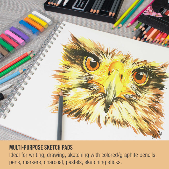 9"x12" Top Spiral Bound Sketch Book, 2 Pack, 100 Sheets Each, 60lb (100gsm), Acid-Free, Artist Sketchbook, Drawing Pad for Adults & Students