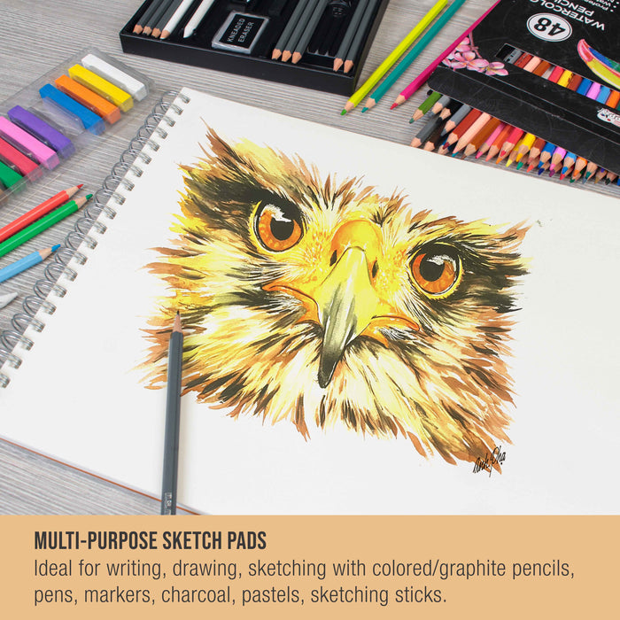 11"x14" Top Spiral Bound Sketch Book, 2 Pack, 100 Sheets Each, 60lb (100gsm), Acid-Free, Artist Sketchbook, Drawing Pad for Adults & Students