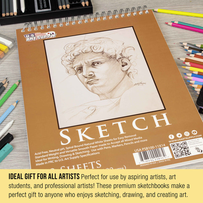 11"x14" Top Spiral Bound Sketch Book, 2 Pack, 100 Sheets Each, 60lb (100gsm), Acid-Free, Artist Sketchbook, Drawing Pad for Adults & Students