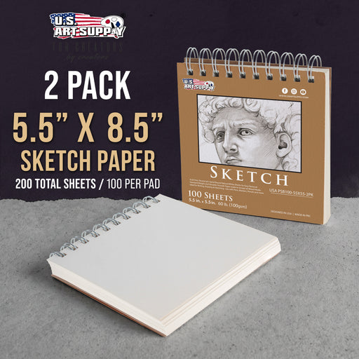 5.5 x 5.5" Top Spiral Bound Sketch Book, 2 Pack, 100 Sheets Each, 60lb (100gsm), Acid-Free, Artist Sketchbook, Drawing Pad for Adults & Students