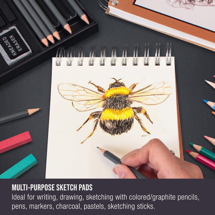 5.5 x 5.5" Top Spiral Bound Sketch Book, 2 Pack, 100 Sheets Each, 60lb (100gsm), Acid-Free, Artist Sketchbook, Drawing Pad for Adults & Students