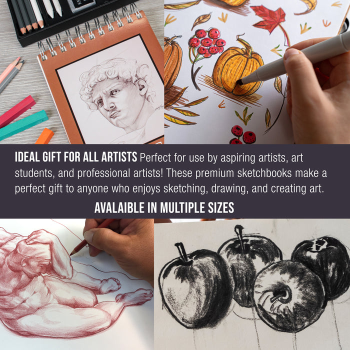 5.5 x 5.5" Top Spiral Bound Sketch Book, 2 Pack, 100 Sheets Each, 60lb (100gsm), Acid-Free, Artist Sketchbook, Drawing Pad for Adults & Students