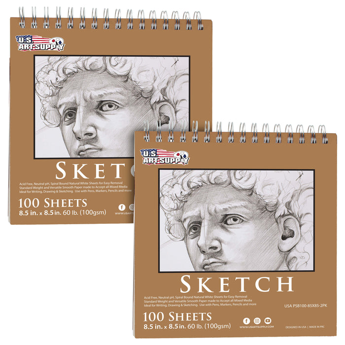 8.5"x8.5" Top Spiral Bound Sketch Book, 2 Pack, 100 Sheets Each, 60lb (100gsm), Acid-Free, Artist Sketchbook, Drawing Pad for Adults & Students
