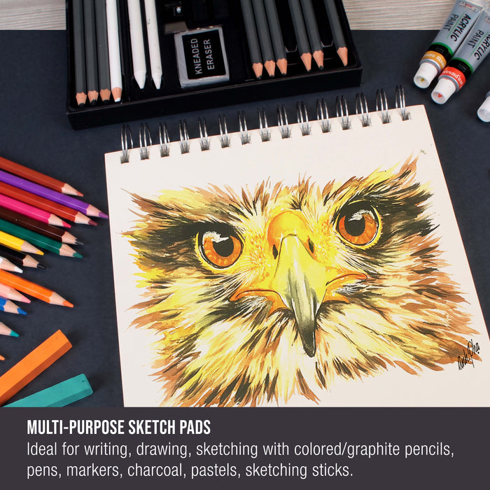 8.5"x8.5" Top Spiral Bound Sketch Book, 2 Pack, 100 Sheets Each, 60lb (100gsm), Acid-Free, Artist Sketchbook, Drawing Pad for Adults & Students