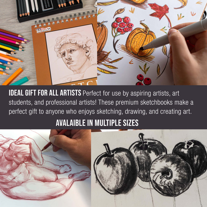 8.5"x8.5" Top Spiral Bound Sketch Book, 2 Pack, 100 Sheets Each, 60lb (100gsm), Acid-Free, Artist Sketchbook, Drawing Pad for Adults & Students