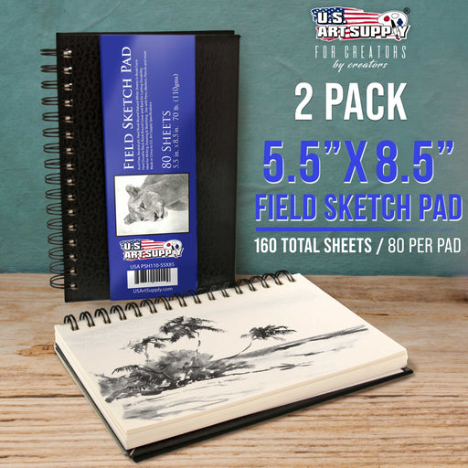 5.5" x 8.5" Premium Hardbound Sketch Book, 2 Pack, 80 Sheets Each, 70 lb (110gsm) - Hardcover Spiral Bound Artist Field, Small Sketch Pad, Acid-Free Drawing Pad - Adults, Students