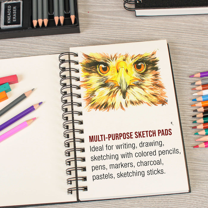 5.5" x 8.5" Premium Hardbound Sketch Book, 2 Pack, 80 Sheets Each, 70 lb (110gsm) - Hardcover Spiral Bound Artist Field, Small Sketch Pad, Acid-Free Drawing Pad - Adults, Students