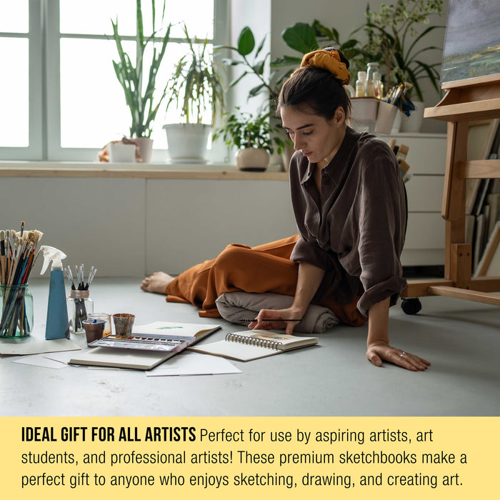 5.5" x 8.5" Premium Hardbound Sketch Book, 2 Pack, 80 Sheets Each, 70 lb (110gsm) - Hardcover Spiral Bound Artist Field, Small Sketch Pad, Acid-Free Drawing Pad - Adults, Students