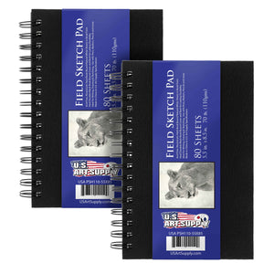 5.5" x 8.5" Premium Hardbound Sketch Book, 2 Pack, 80 Sheets Each, 70 lb (110gsm) - Hardcover Spiral Bound Artist Field, Small Sketch Pad, Acid-Free Drawing Pad - Adults, Students