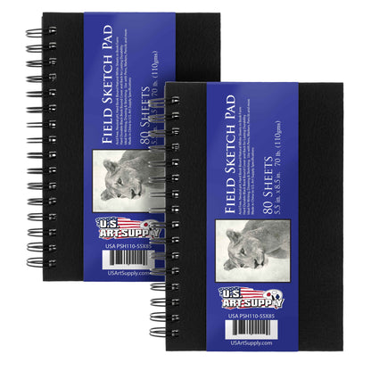 5.5" x 8.5" Premium Hardbound Sketch Book, 2 Pack, 80 Sheets Each, 70 lb (110gsm) - Hardcover Spiral Bound Artist Field, Small Sketch Pad, Acid-Free Drawing Pad - Adults, Students