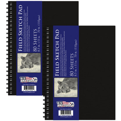8.5" x 11" Premium Hardbound Sketch Book, 2 Pack, 80 Sheets Each, 70 lb (110gsm) - Hardcover Spiral Bound Artist Field, Small Sketch Pad, Acid-Free Drawing Pad - Adults, Students