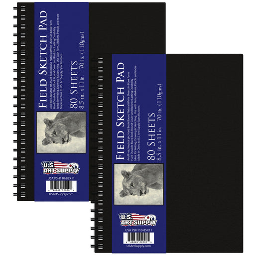 8.5" x 11" Premium Hardbound FIeld Sketch Pad, 70 Pound (110gsm), Book of 80-Sheets (Pack of 2 Sketchbooks)