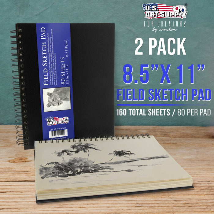 8.5" x 11" Premium Hardbound Sketch Book, 2 Pack, 80 Sheets Each, 70 lb (110gsm) - Hardcover Spiral Bound Artist Field, Small Sketch Pad, Acid-Free Drawing Pad - Adults, Students