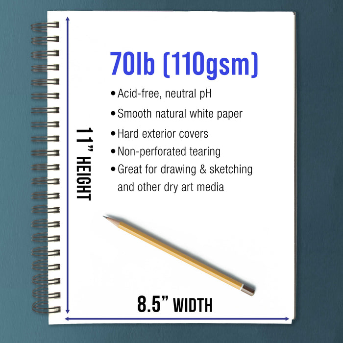 8.5" x 11" Premium Hardbound Sketch Book, 2 Pack, 80 Sheets Each, 70 lb (110gsm) - Hardcover Spiral Bound Artist Field, Small Sketch Pad, Acid-Free Drawing Pad - Adults, Students
