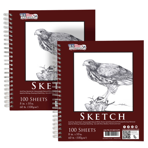 8" x 10" Side Spiral Bound - 60lb Sketch Drawing Pad (Pack of 2 Pads) - 100 Sheets in Each Sketch Paper Pad