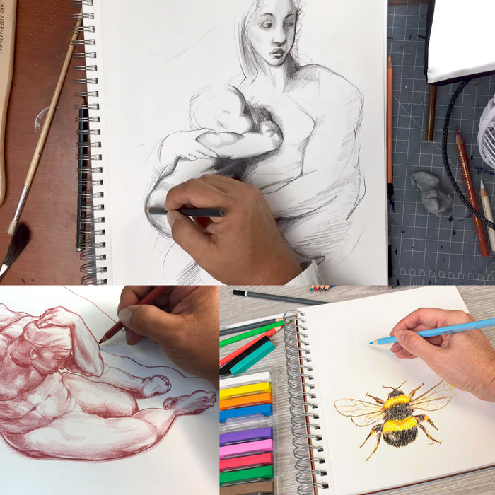 8"x10" Sketch Book Pad, 2 Pack (100 Sheets Each), 60lb (100gsm) Spiral Bound - Sketching, Drawing Pad, Acid-Free Paper - Sketch Pads For Adults, Students: Colored Pencils, Charcoal