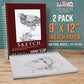 9"x12" Sketch Book Pad, 2 Pack (100 Sheets Each), 60lb (100gsm) Spiral Bound - Sketching, Drawing Pad, Acid-Free Paper - Sketch Pads For Adults, Students: Colored Pencils, Charcoal